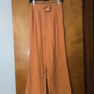 NWT Hunter & Brown Orange Wide Leg Linen Blend Pants Size S